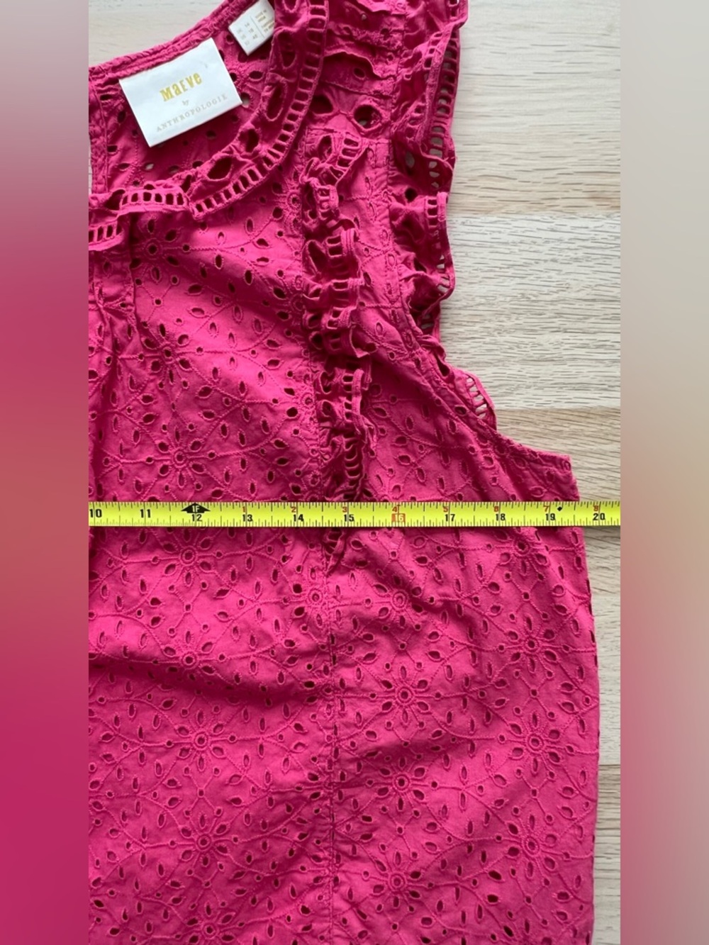 Maeve Eyelet Ruffle Blouse Pink Boho Cottagecore Size 10 Anthropologie - Picture 9 of 12